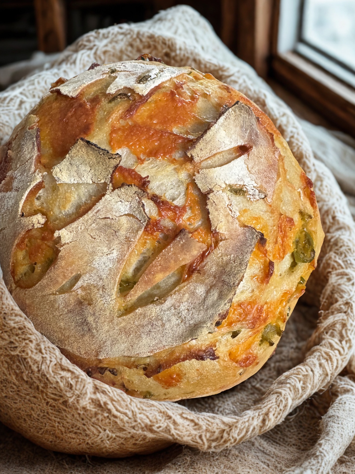 Pan de jalapeño y queso en canasta